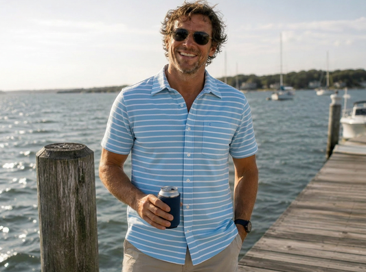 Performance Pique Knit Button Down - Sky