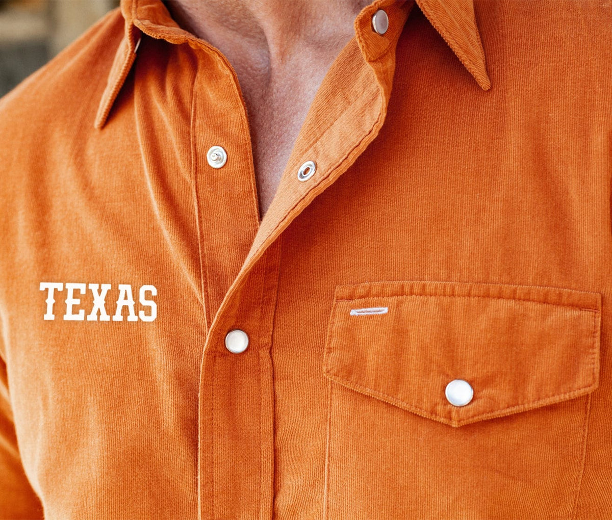 Criquet Texas in Short Sleeve Corduroy Pearl Snap, Texas, Burnt Orange, view 3