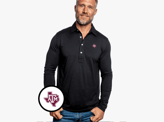 Criquet Texas A&M in Long Sleeve Range Polo, Lonestar Mark, Black, view 1