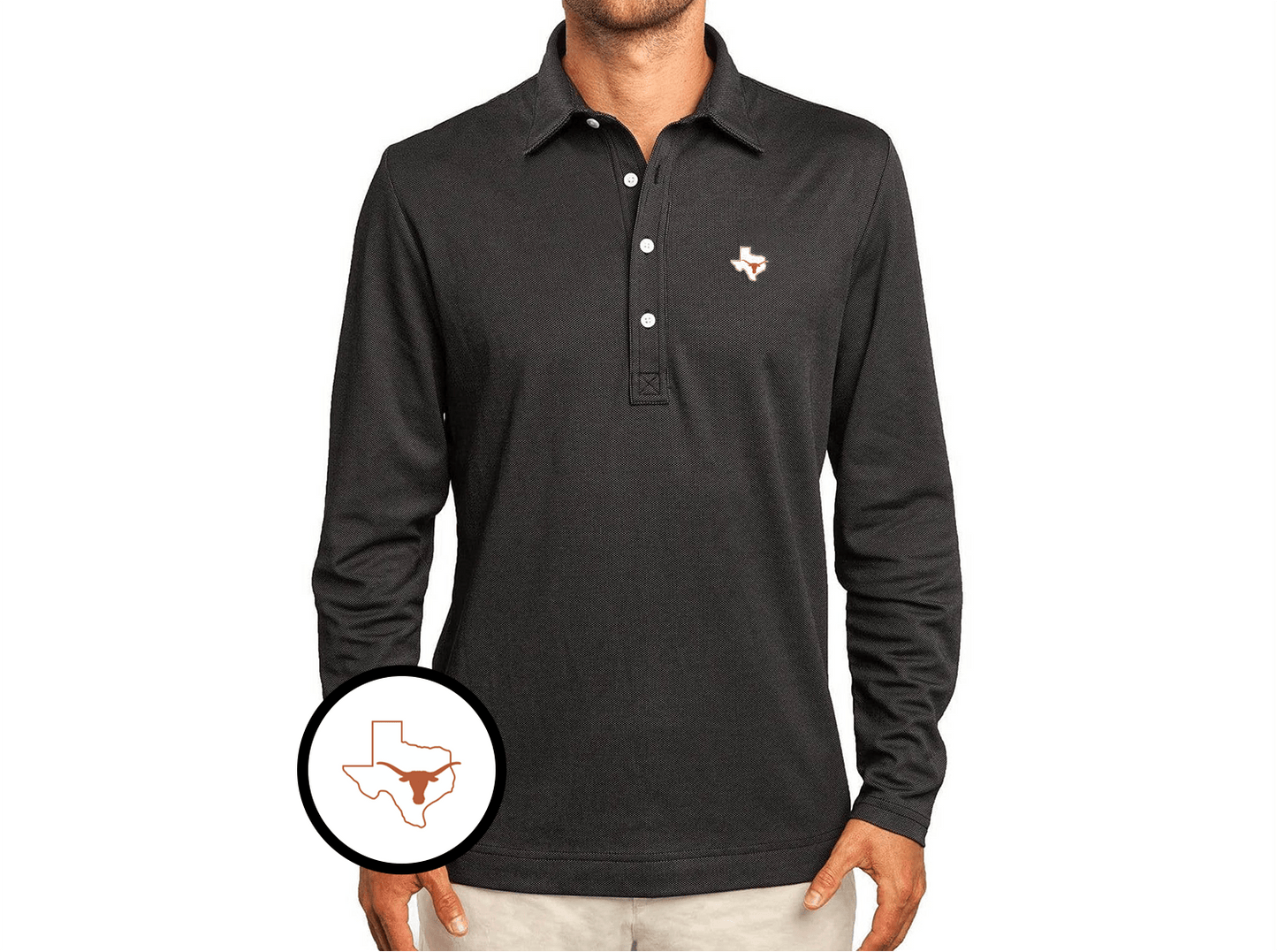 Texas - Jacquard Long Sleeve Polo - State Horn - Black