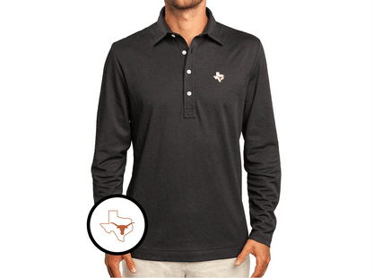 Texas - Jacquard Long Sleeve Polo - State Horn - Black