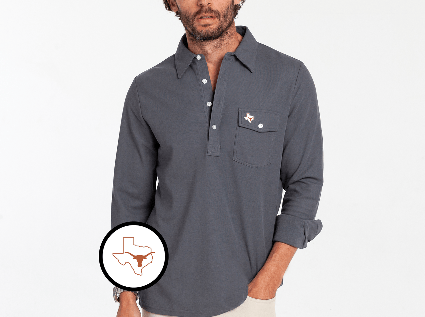 Texas - Long Sleeve Players Shirt - State Horn - Blue Steel