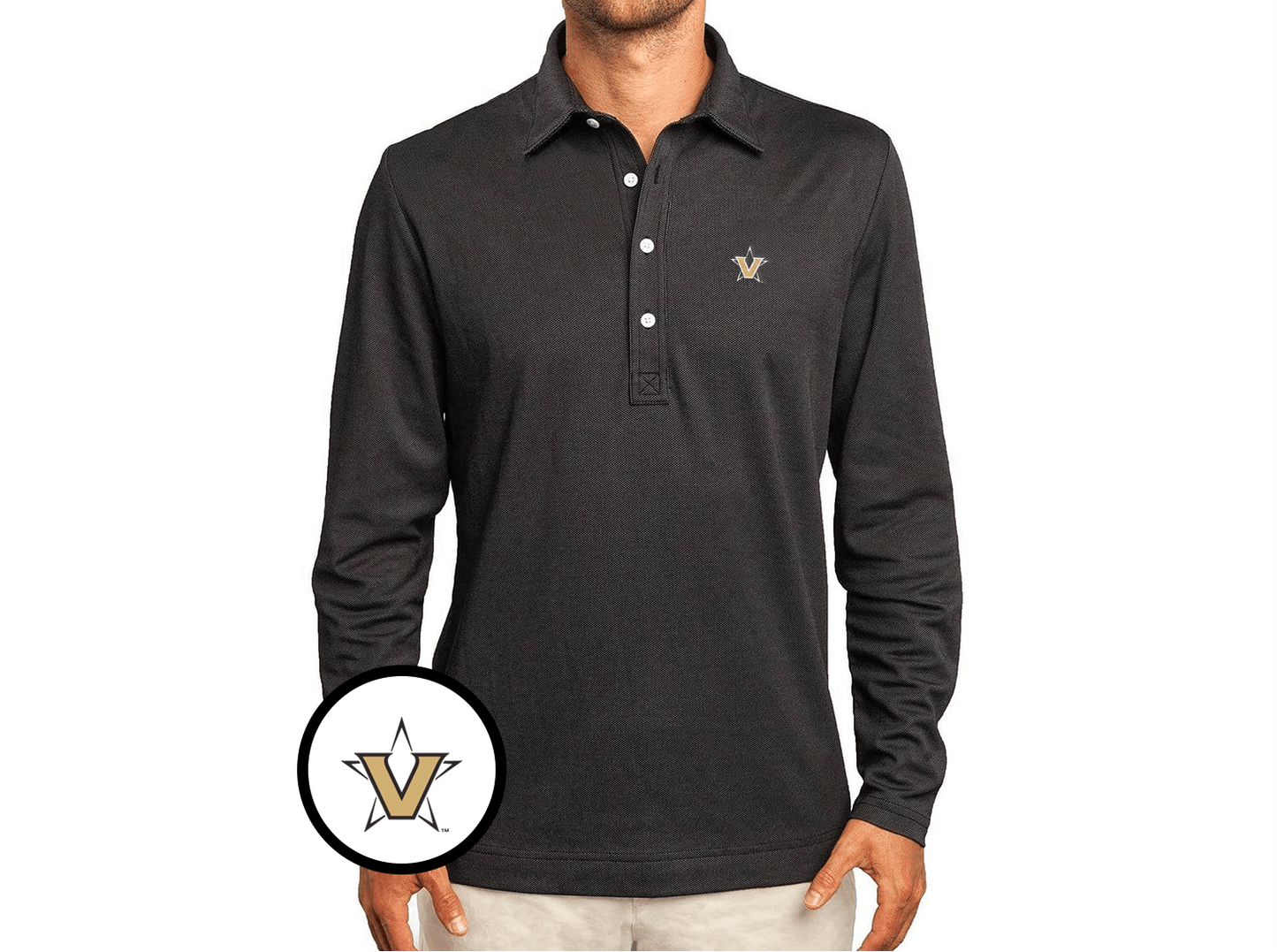 Vanderbilt - Jacquard Long Sleeve Range Polo - V in Star - Black