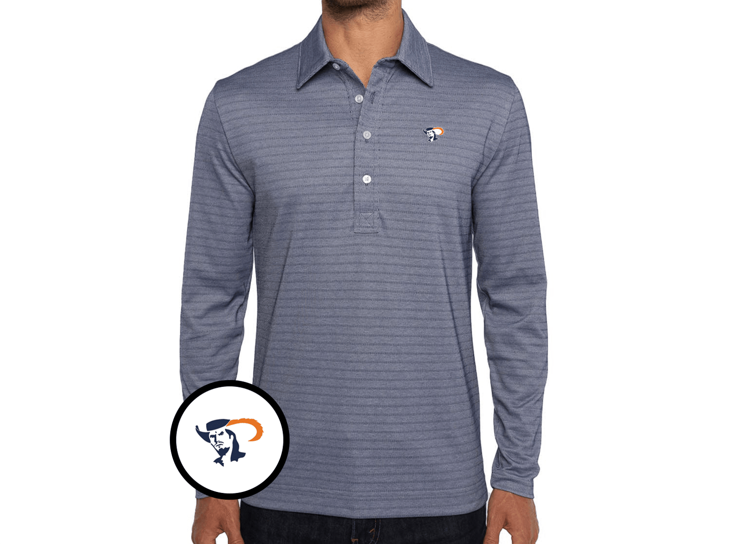 Virginia - Jacquard Long Sleeve Polo - Cavalier - Navy Stripe