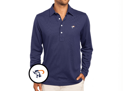 Virginia - Jacquard Long Sleeve Polo - Cavalier head - Navy