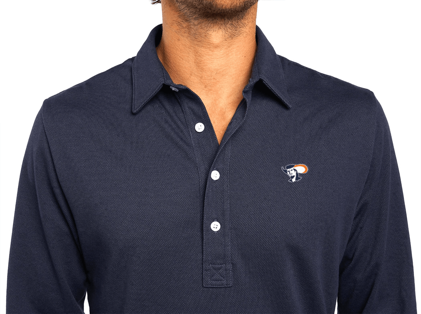 Virginia - Jacquard Long Sleeve Polo - Cavalier head - Navy