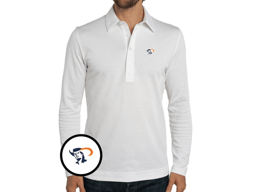 Virginia - Jacquard Long Sleeve Polo - Cavalier head - White