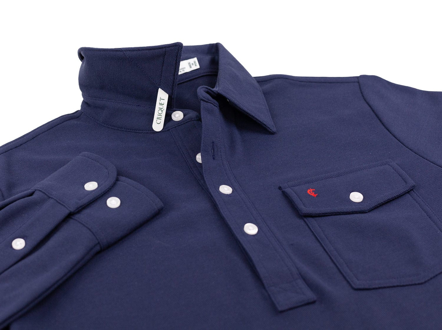 Navy - Long Sleeve Polo - Button Down Collar