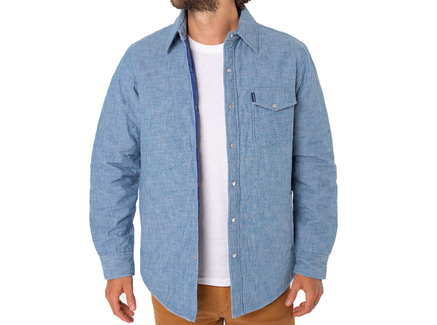 Quilted Shacket - Light Blue Chambray